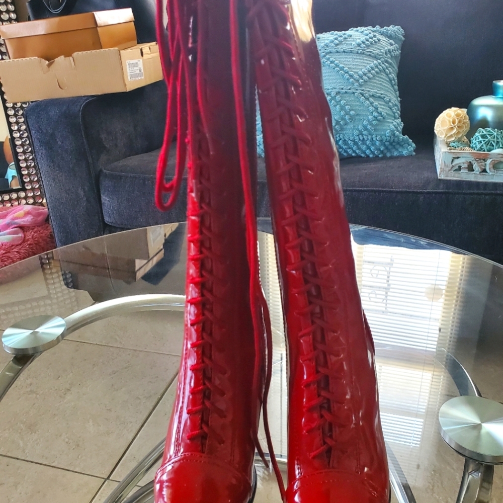 Red Payent Leather Boots Size 8